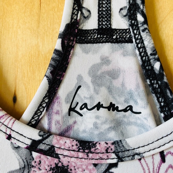 Karma Workout Racerback Floral Purple Tank Top - Picture 4 of 6